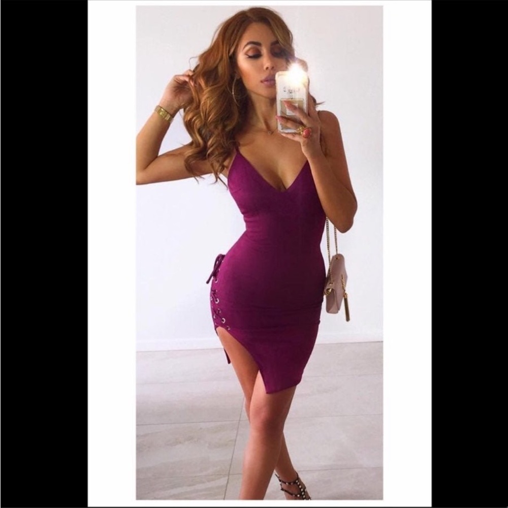 Suede Knee Length Dress in Berry